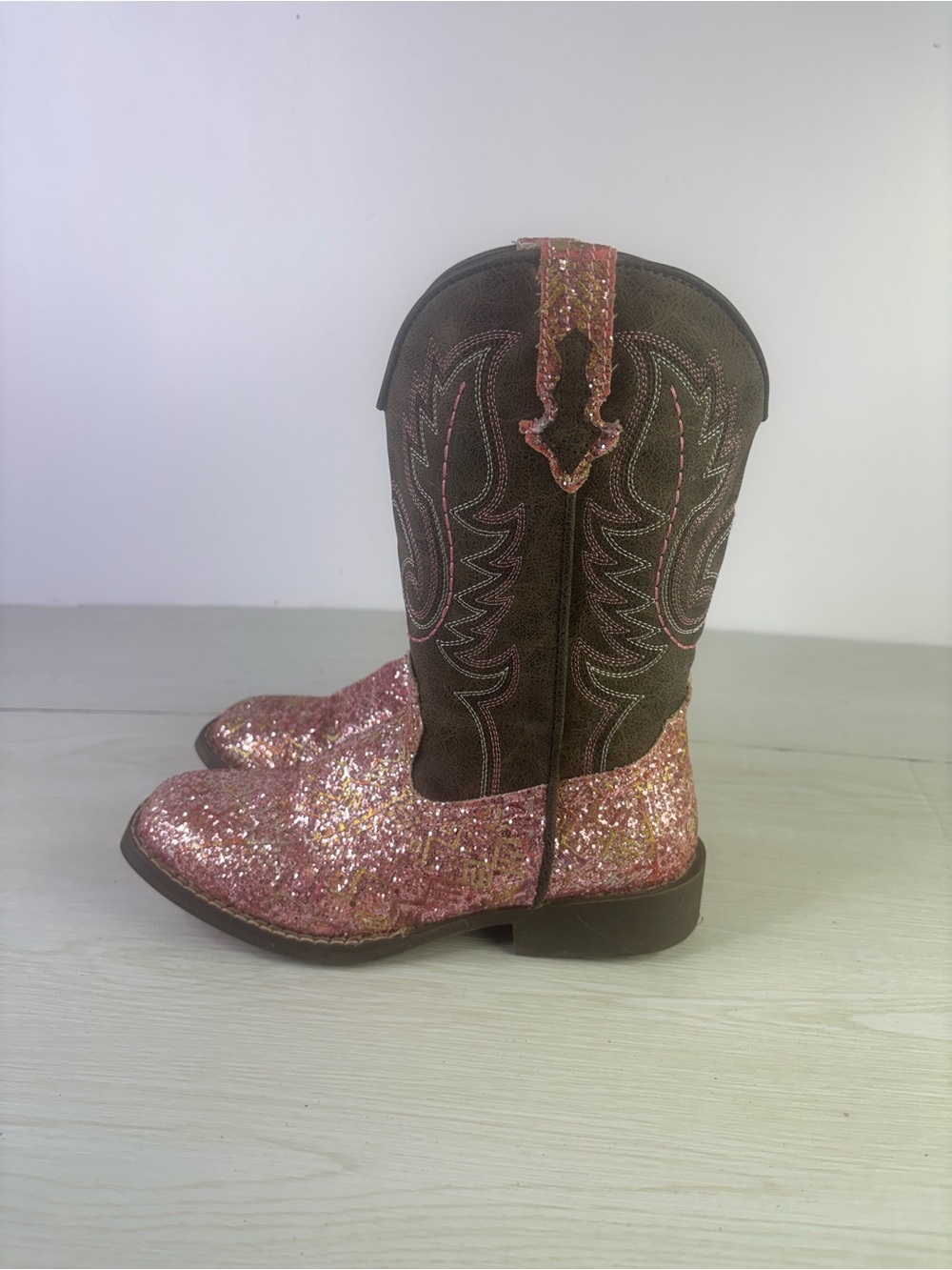 Roper little girls glitter pink southwest square toe western cowboy boots sz 3 - Picture 3 of 8